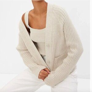 Gap Chunky Rib Pocket Cardigan in Moonstone Beige